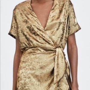 NWOT Zara Gold Wrap Mini Dress